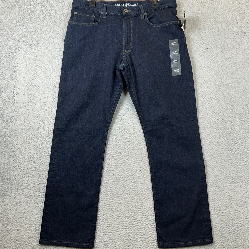NEW Eddie Bauer Jeans Mens 35X30 Straight Blue Dark Wash Denim 5-Pocket Stretch